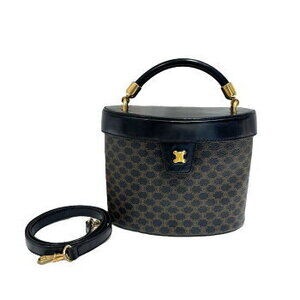 Celine Vanity Handbag Shoulder Bag Macadam Pattern Leather Black Brown